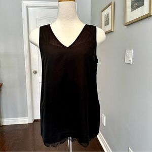 GAP Black Satin Sleeveless Blouse with Lace Accents - Size S